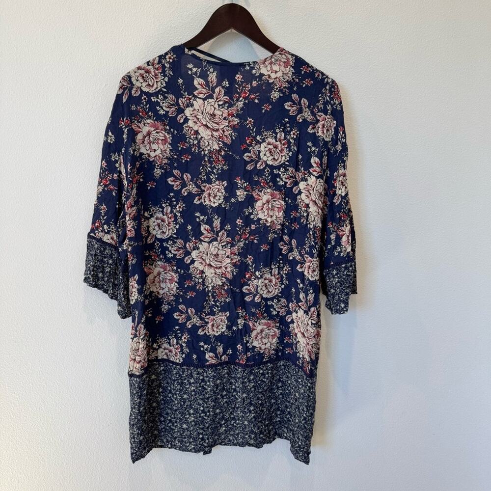 Knox Rose Navy Floral Open Drape Kimono Boho Cardigan- M- Festival - Picture 3 of 10